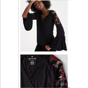 AE Bell Sleeve Rose Embroidered Shirt